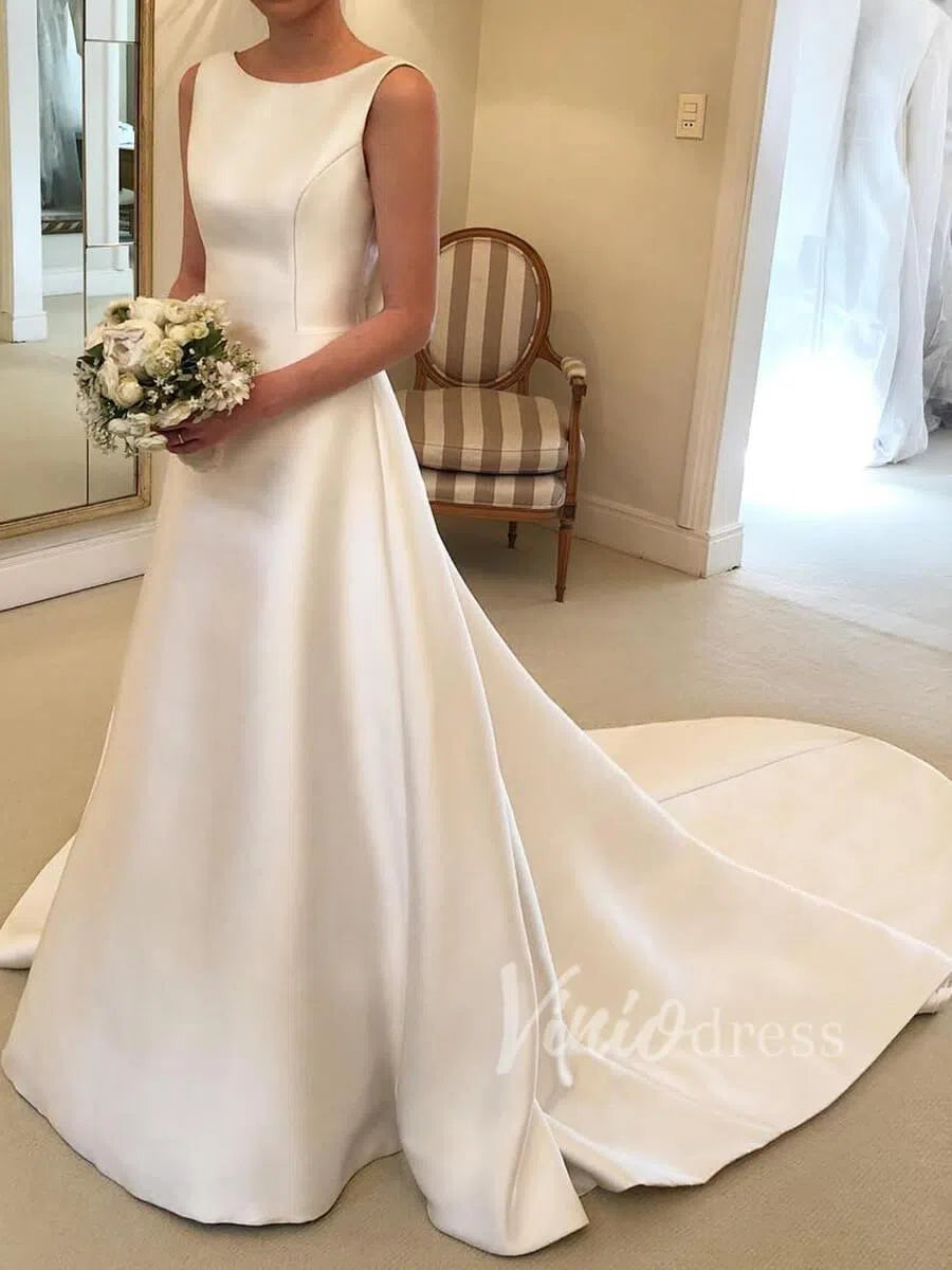 Simple Backless Classy Wedding Dresses with Bow VW1257-wedding dresses 2025 -Viniodress-Ivory-Custom Size-