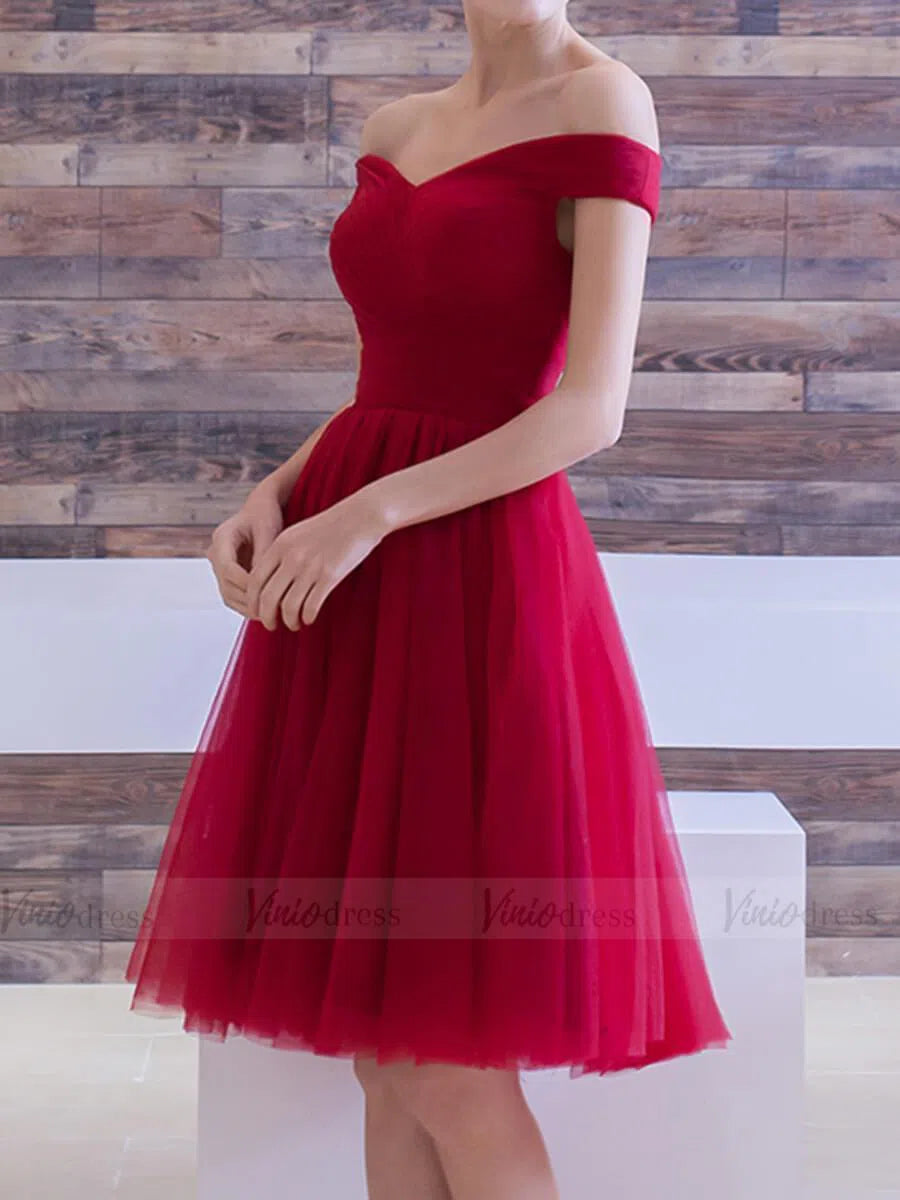Simple Burgundy Homecoming Dresses Off the Shoulder Graduation Dress SD1221-Homecoming Dresses 2025 -Viniodress-Burgundy-Custom Size-