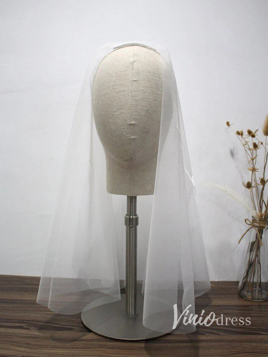 Simple Champagne Short Wedding Veils Blusher Veil ACC1083-Bridal Veil 2025 -Viniodress-Ivory-
