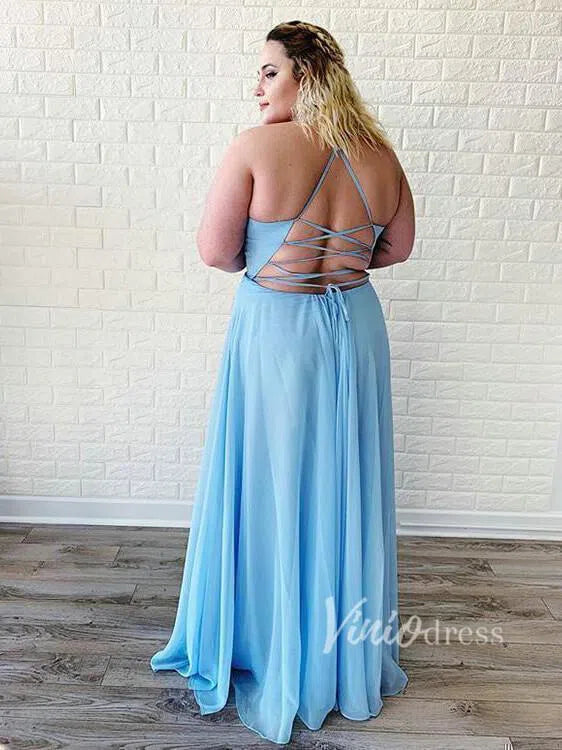 Simple Plunging V Chiffon Prom Dress with Slit Long Bridesmaid Dress FD1373-formal dresses 2025 -Viniodress-Teal-Custom Size-
