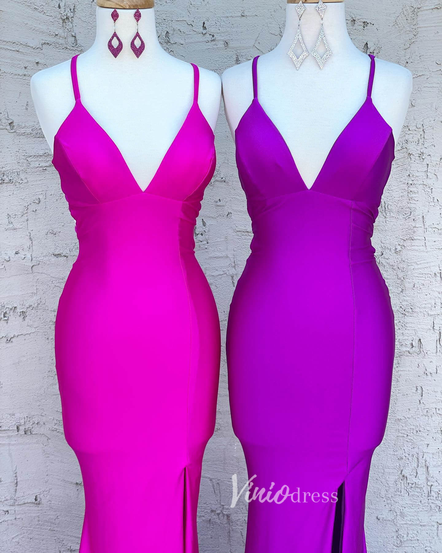 Simple Purple Prom Dresses with Slit Mermaid Spaghetti Strap Evening Dress FD3201-prom dresses 2025 -Viniodress-Purple-Custom Size-