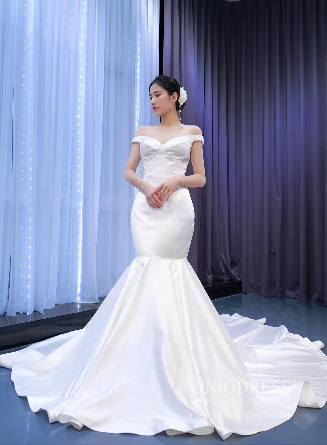 mermaid simple dress Simple Satin Mermaid Wedding Dresses Off the Shoulder 67299 – Viniodress