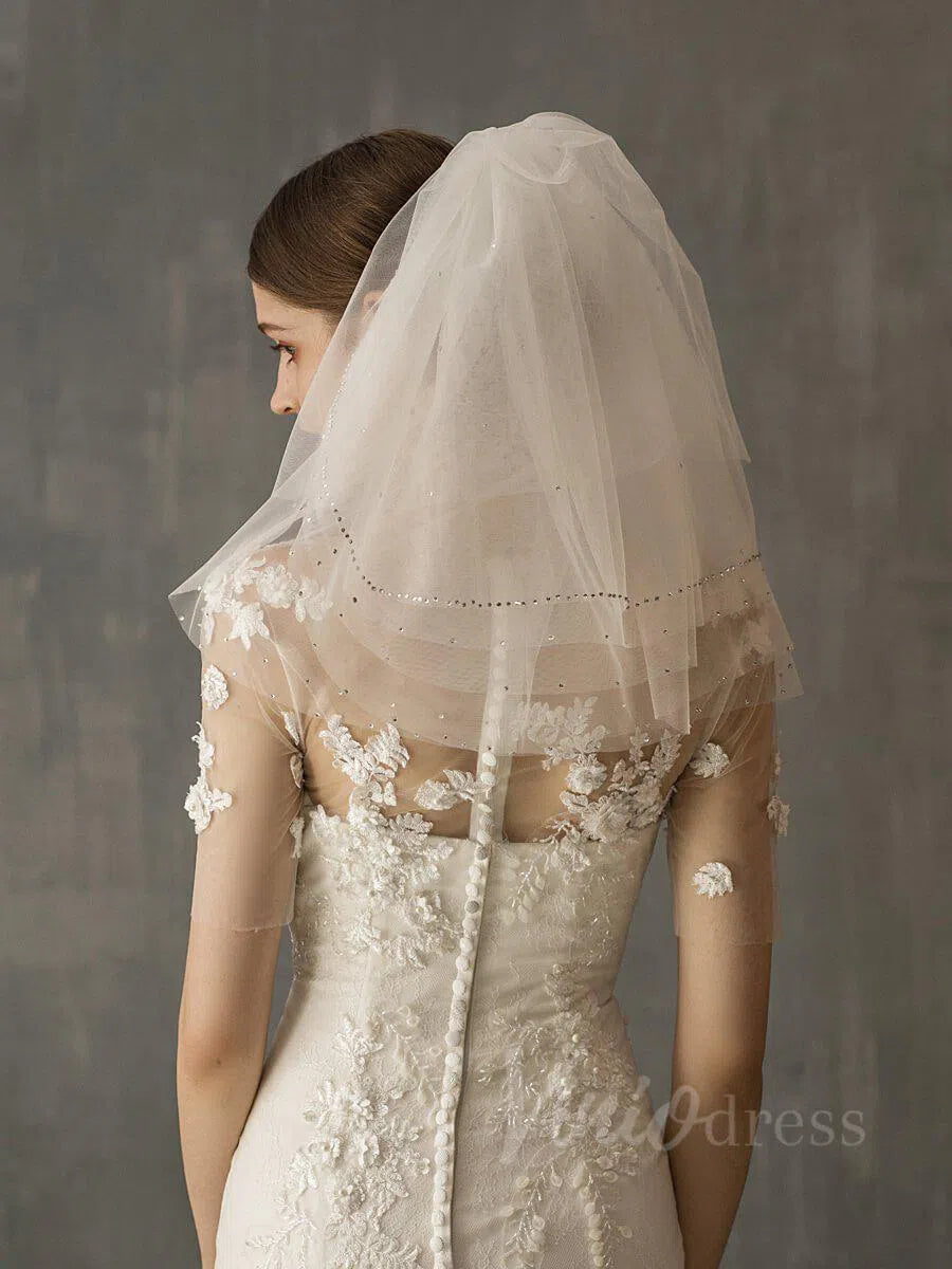 Simple Short Bridal Veils AC1010-Bridal Veil 2025 -Viniodress-Ivory-