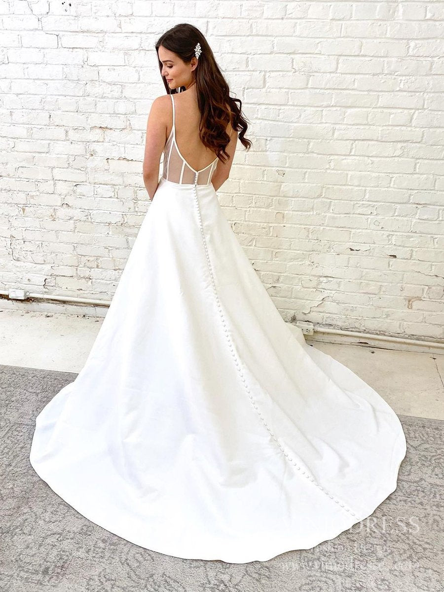 Simple Spaghetti Strap Satin Wedding Dresses Low Back VW1846