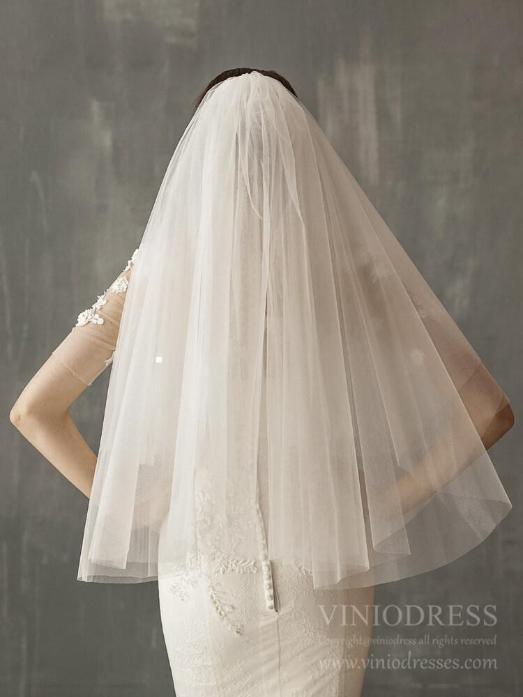 Simple Tulle Bridal Blusher Veils AC1239-Bridal Veil 2025 -Viniodress-Ivory-