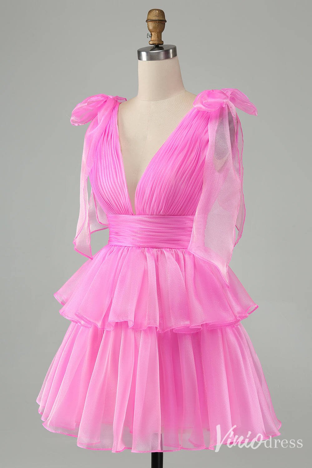 Sky Blue Pleated Tiered Homecoming Dresses A Line V Neck Back to School Dress S24011-prom dresses 2025 -Viniodress-Light Blue-Custom Size-