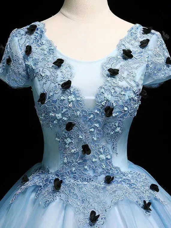 Sky Blue Short Sleeve Ball Gown Prom Dress Sweet 15 Dress FD1036-prom dresses 2025 -Viniodress-Light Blue-Custom Size-