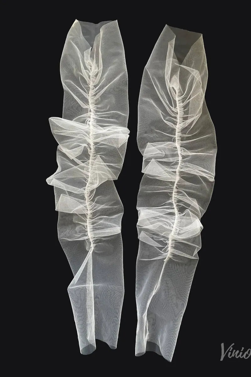 Soft Ruched Tulle Bridal Sleeves – Sheer Long Gloves for a Modern Wedding Look WG108-Bridal Gloves 2026-Viniodress-Ivory-