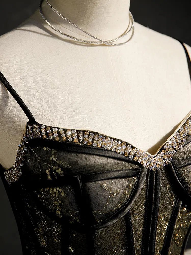 Spaghetti Strap Beaded Black Lace Homecoming Dresses SD1370-Homecoming Dresses 2025 -VINIODRESS-Custom Size-Black-