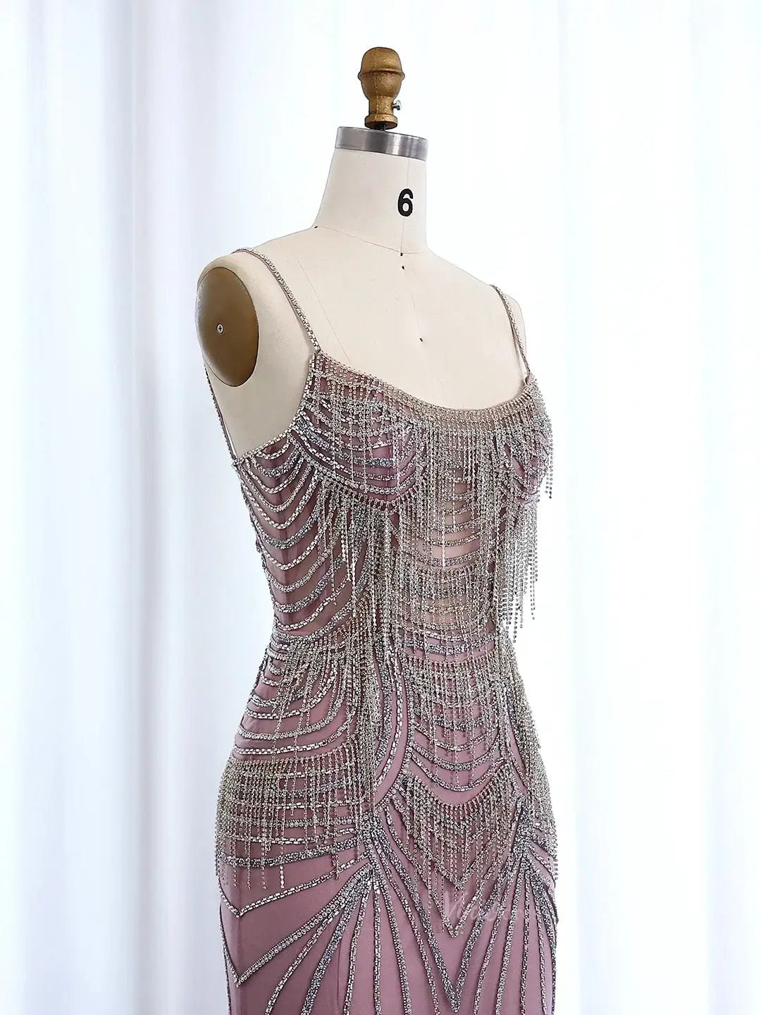 Spaghetti Strap Beaded Prom Dresses Vintage Mermaid Formal Dresses BD005-Evening Dresses 2025 -Viniodress-Champagne-US 2-