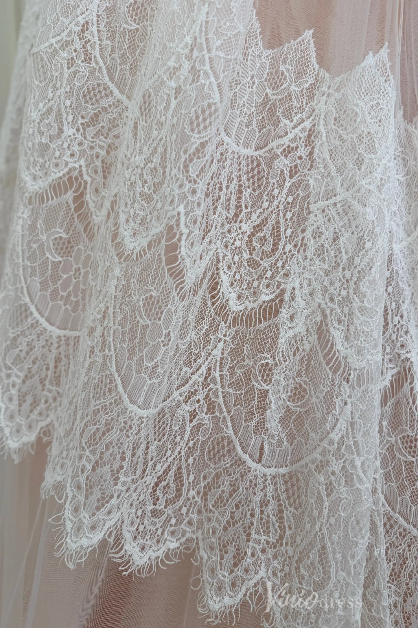 Spaghetti Strap Bohemian Lace Beach Wedding Dress | A-Line Gown with Lace-Up Back & Pockets VW2104-wedding dresses 2025 -Viniodress-Champagne-Custom Size-