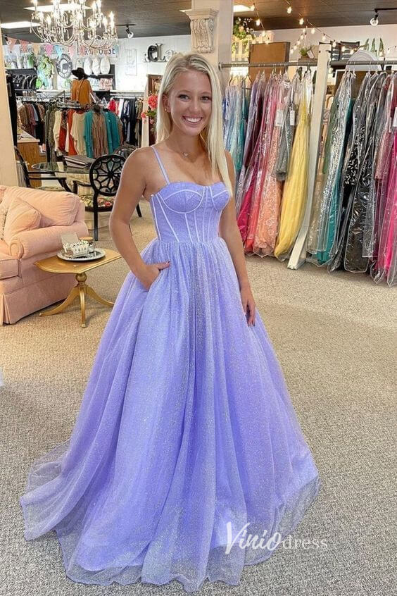 Spaghetti Strap Long Prom Dresses Boned Bodice Sparkly Tulle Formal Dress FD2016B-prom dresses 2025 -Viniodress-As Picture-Custom Size-