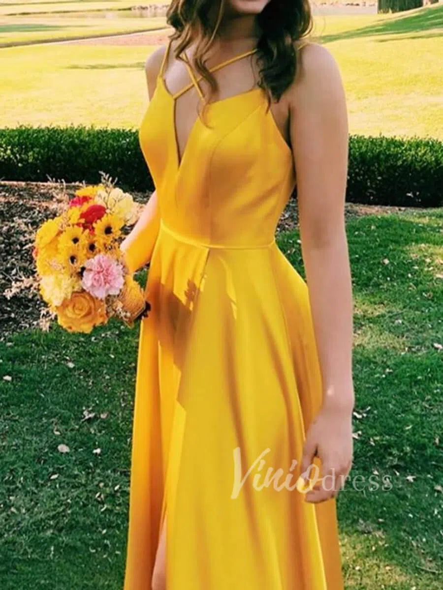 Spaghetti Strap Simple Emerald Green Satin Prom Dresses with Slit FD1557-bridesmaid dresses 2025 -Viniodress-Green-Custom Size-