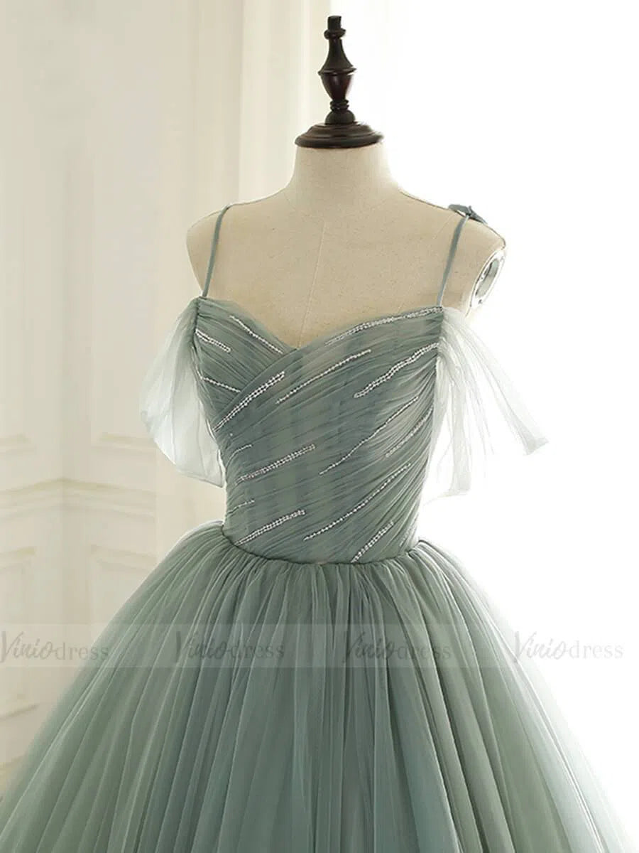 Spaghetti Strap Tulle Long Prom Dresses Ball Gown FD1662-prom dresses 2025 -Viniodress-As Picture-Custom Size-