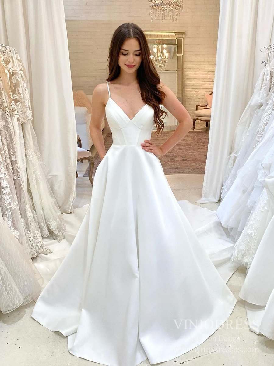 white christmas dresses Spaghetti Straps Satin Wedding Dress Princess main image 1
