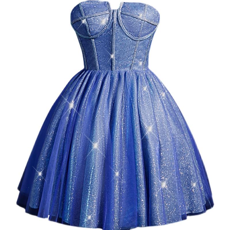 Sparkly Blue Homecoming Dresses Strapless Corset Back SD1342-Homecoming Dresses 2025 -VINIODRESS-US2-Blue-