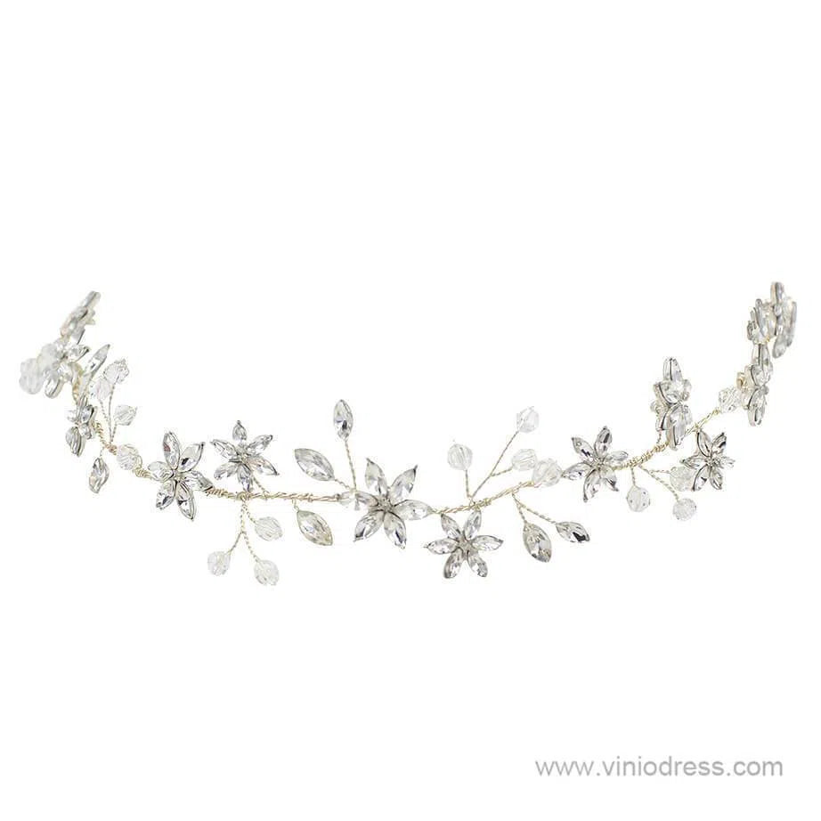 Sparkly Crystal Petals Silver Bridal Headband ACC1112-Headpieces 2025 -Viniodress-Silver-