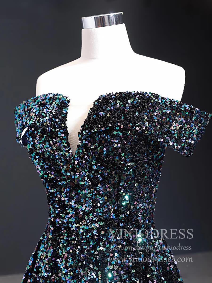 Sparkly Gold Silver Ombre Sequin Long Prom Dresses Off the Shoulder FD1771-prom dresses 2025 -Viniodress-Gold-Custom Size-