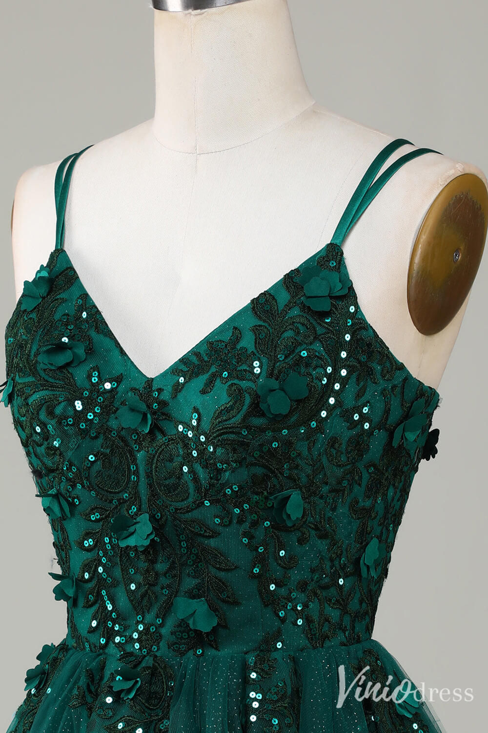 Sparkly Green Lace Applique Homecoming Dresses Spaghetti Strap Back to School Dress S24010-prom dresses 2025 -Viniodress-Green-Custom Size-