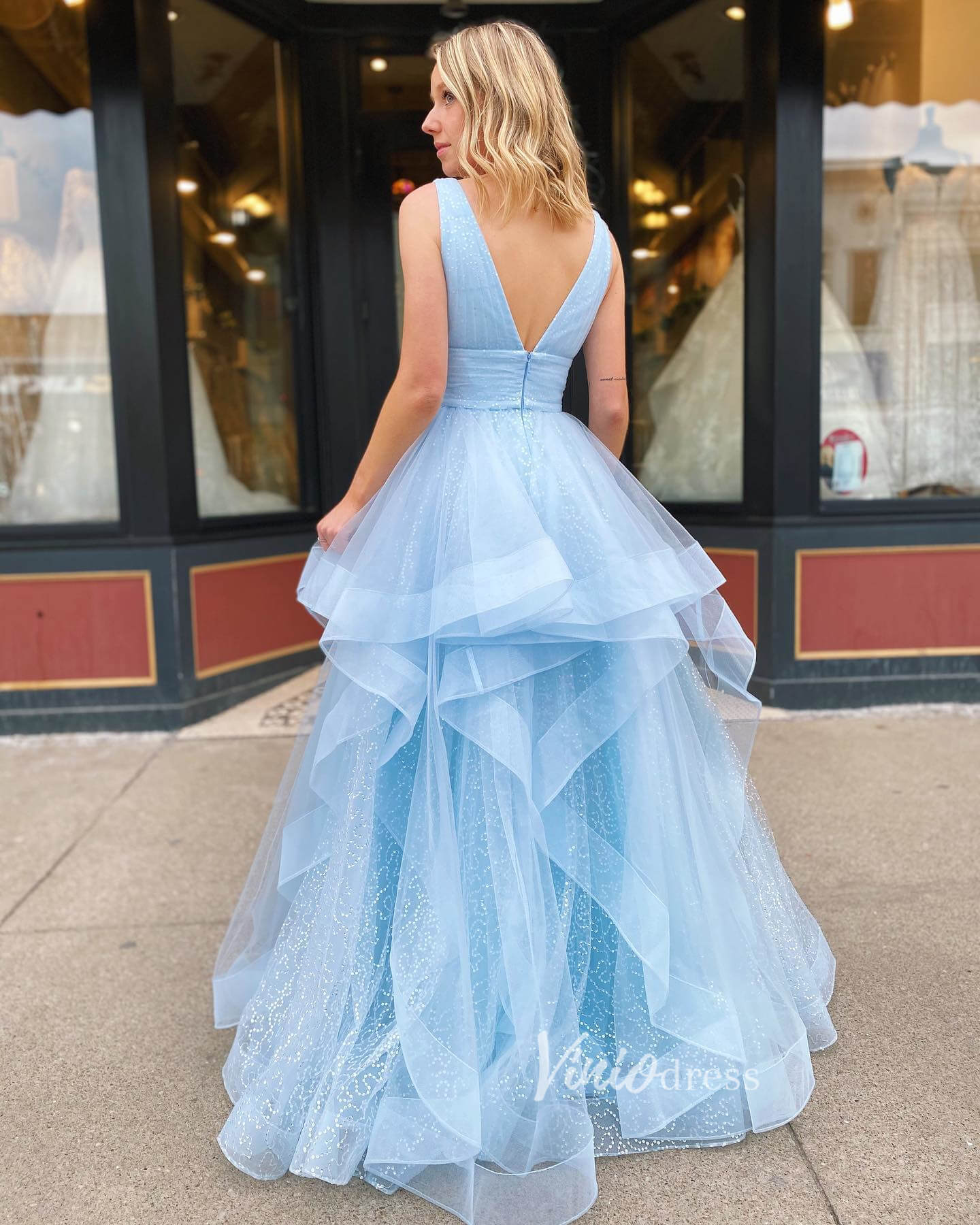 Sparkly Lavender Ruffle Prom Dresses Sequin Tulle Junior Prom Gown FD1401B-prom dresses 2025 -Viniodress-Lavender-Custom Size-