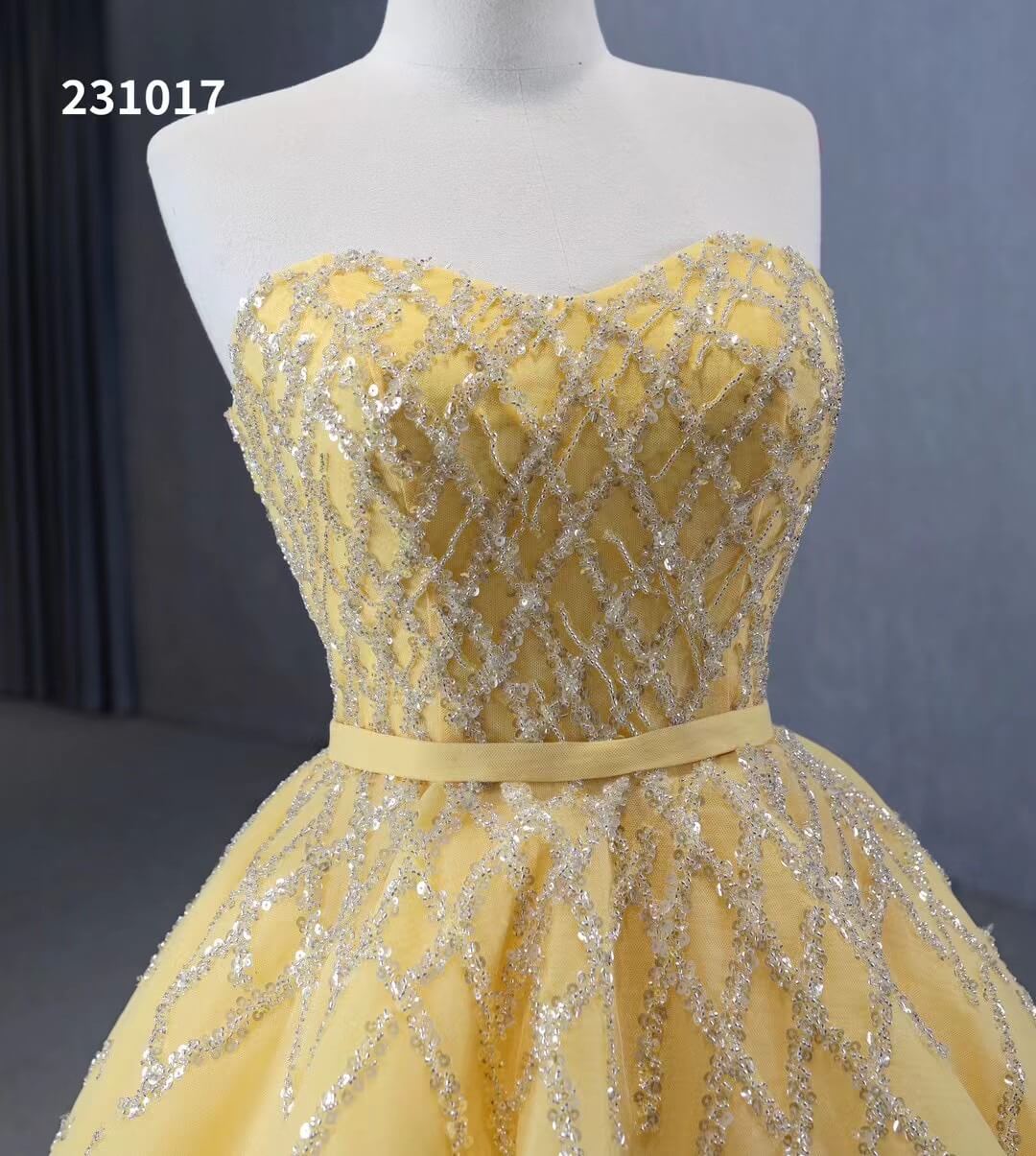 Sparkly Light Gold Ball Gown Prom Dresses Beaded Strapless Quince Dress 231017-Quinceanera Dresses 2025 -Viniodress-Gold-Custom Size-