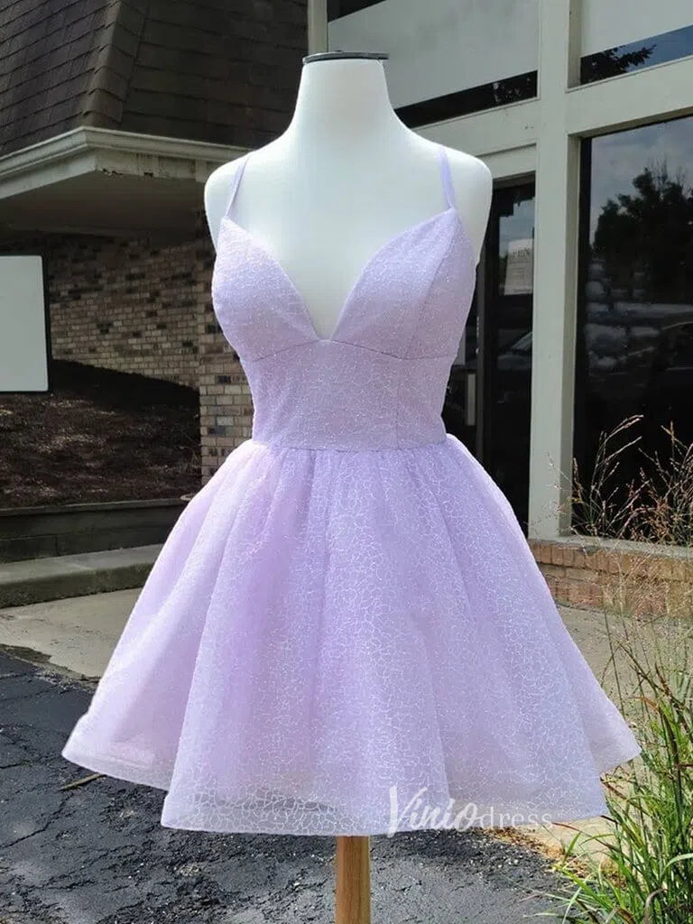 Sparkly Lilac Lace Homecoming Dress with Straps SD1102-Homecoming Dresses 2025 -Viniodress-Lilac-Custom Size-