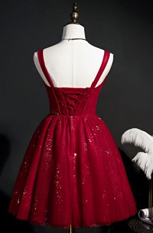 Sparkly Red Homecoming Dresses Sweetheart Neck Short Party Dress SD1340-Homecoming Dresses 2025 -VINIODRESS-US2-Red-