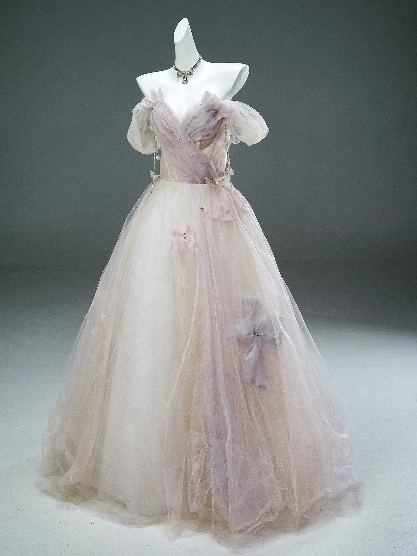 Sparkly Tulle Formal Gown with Bow, Pearl, Butterfly & Sweetheart Neckline - CQ0147-Couture Gown 2025 -Viniodress-Blue-Custom Size-