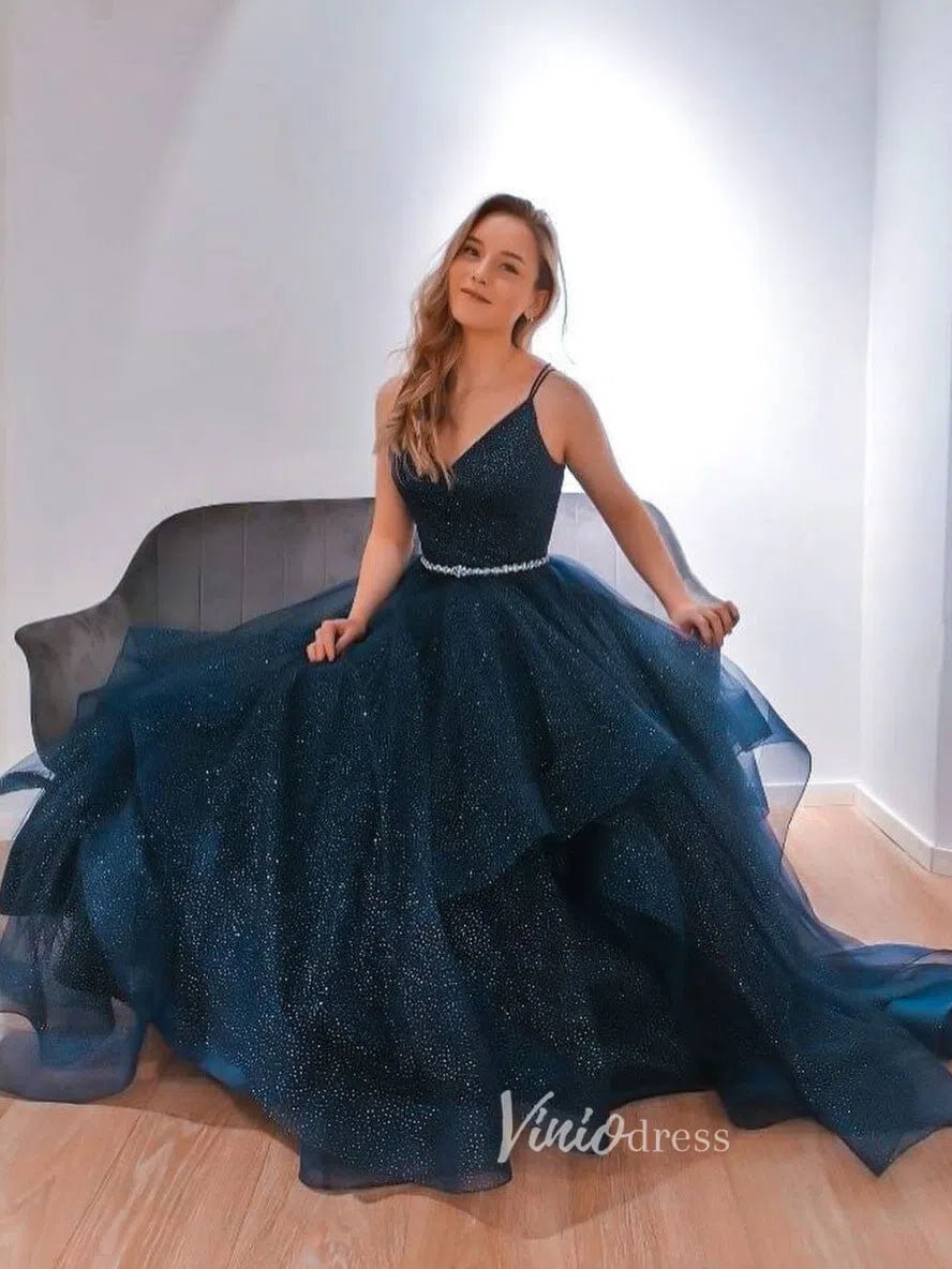 Sparkly Tulle Ruffle Prom Dresses Lace-up Back Ball Gowns FD1017B-prom dresses 2025 -Viniodress-Burgundy-Custom Size-