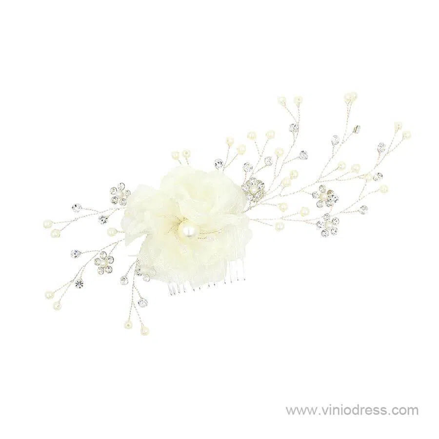 Spray Crystal Berry Bridal Comb with 3D Organza Flower ACC1107-Headpieces 2025 -Viniodress-Silver-