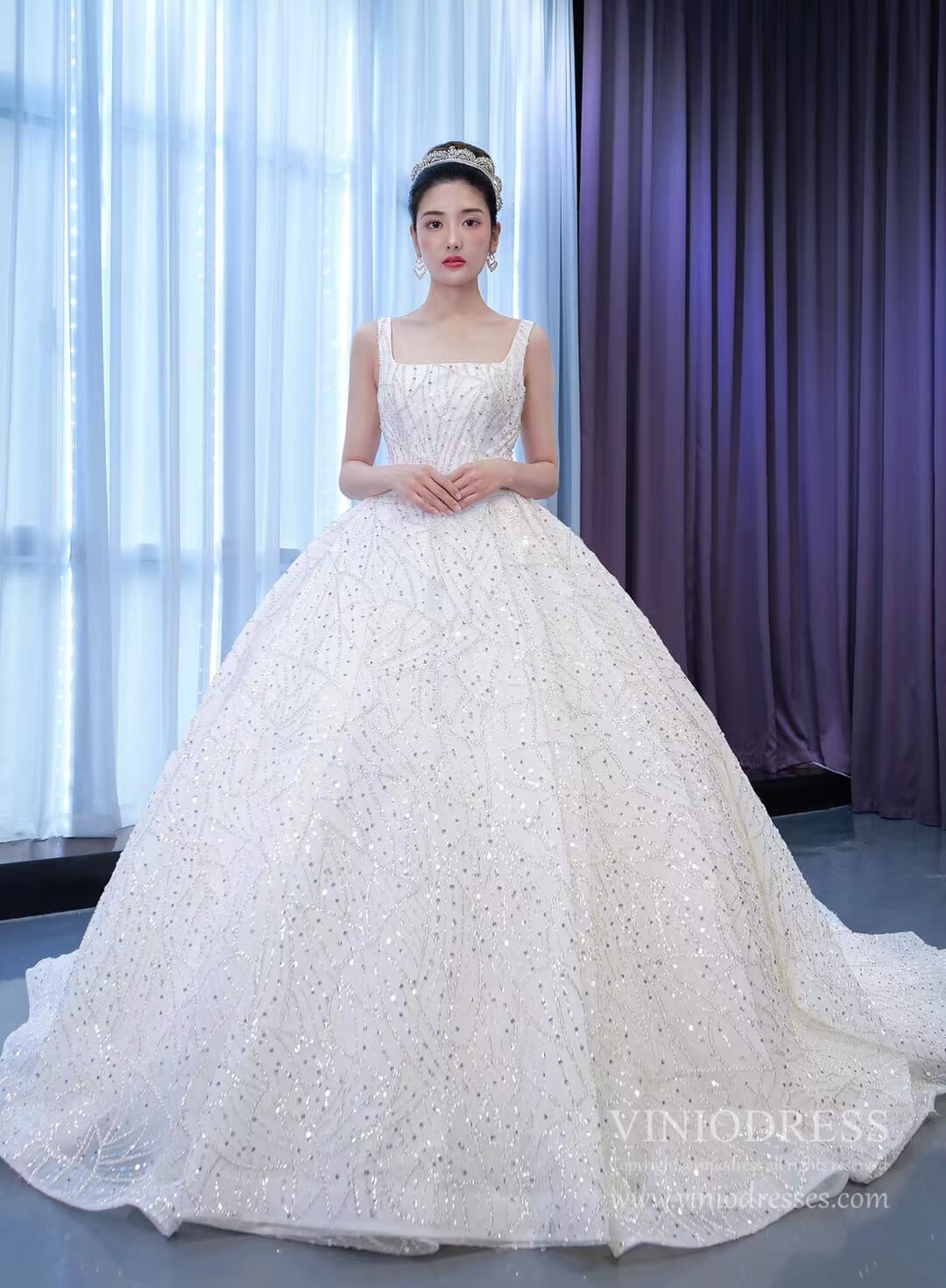 square neck beaded wedding dress Square Neck Wedding Dresses Beaded Bridal Gowns 67327 Viniodress