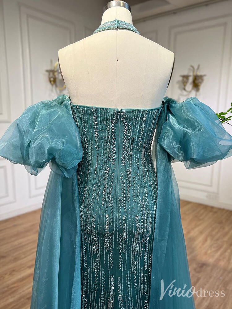 Strapless Beaded Mermaid Prom Dresses Removable Puffed Sleeve Pageant Dress 20221-Evening Dresses 2025 -Viniodress-Lavender-US 2-