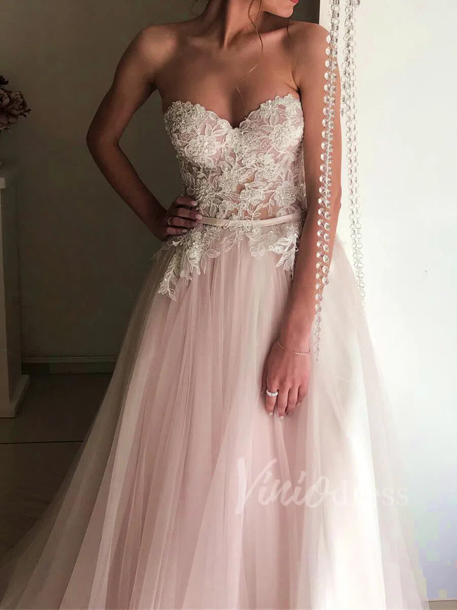 Strapless Beaded Pink Country Wedding Dresses VW1276-wedding dresses 2025 -Viniodress-Dusty Rose-Custom Size-