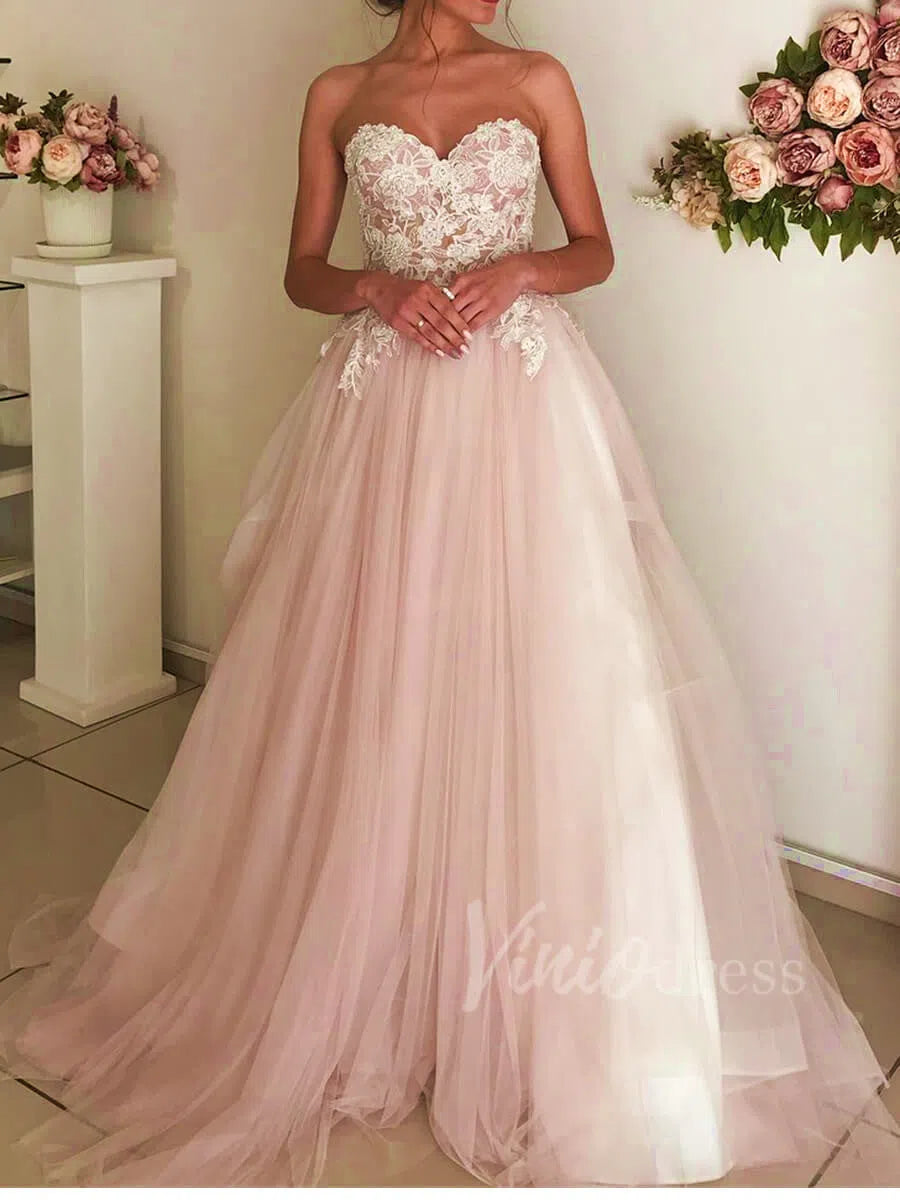 Strapless Beaded Pink Country Wedding Dresses VW1276 – Viniodress