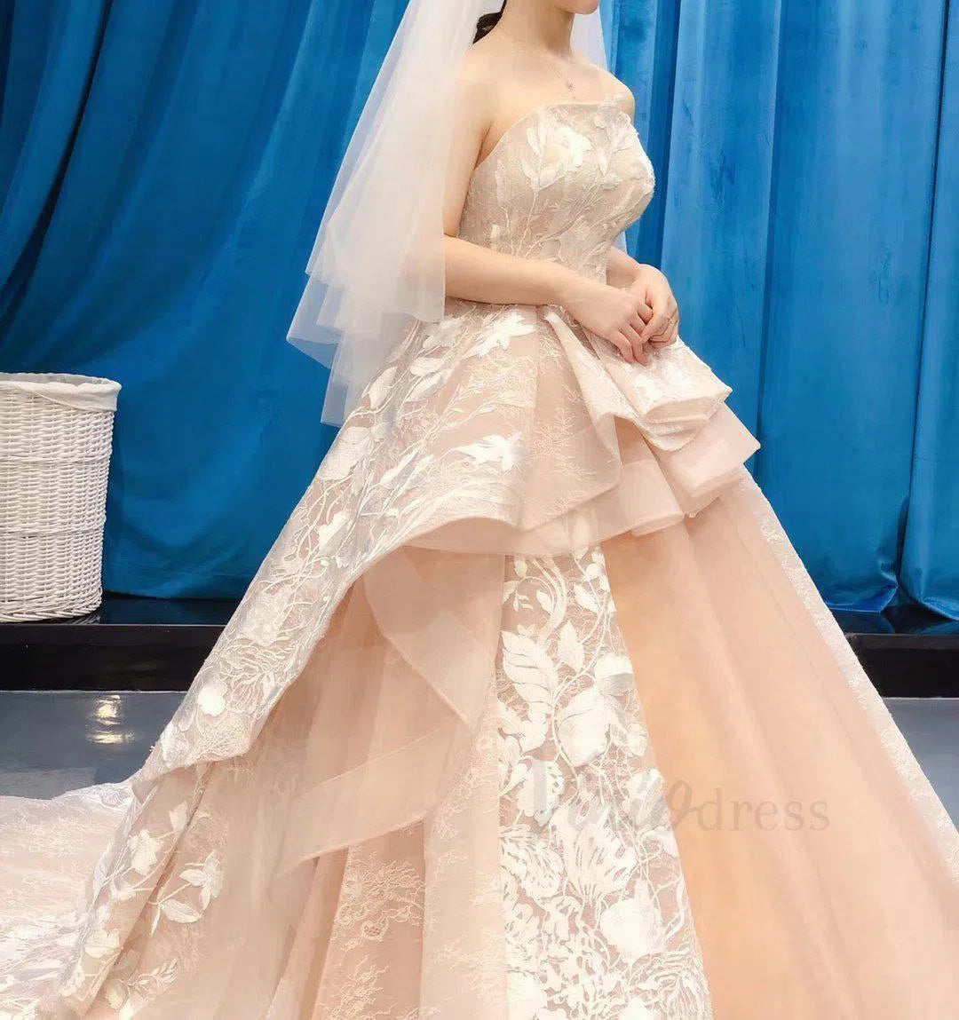 Strapless Floral Prom Dresses Champagne Princess Quinceañera Dress FD1289 viniodress-prom dresses 2025 -Viniodress-Champagne-US 2-