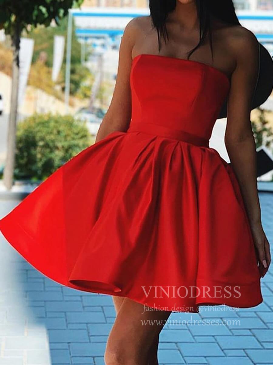 Strapless Green Satin Homecoming Dresses with Sash SD1256-Homecoming Dresses 2025 -Viniodress-Green-Custom Size-