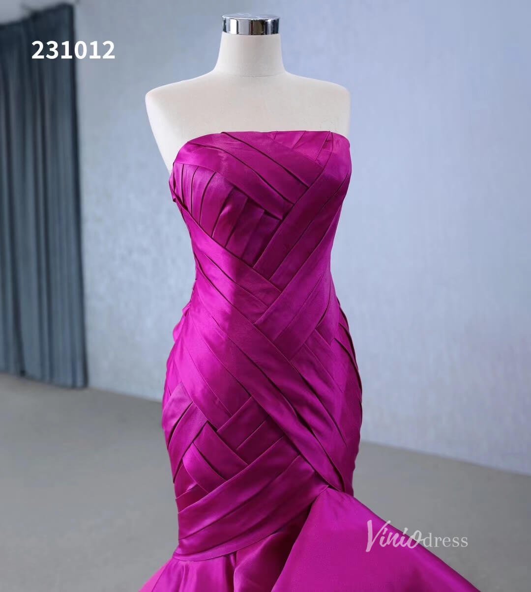 Strapless Mermaid High Low Wedding Dresses Magenta Pageant Gowns 231012-prom dresses 2025 -Viniodress-Magenta-Custom Size-