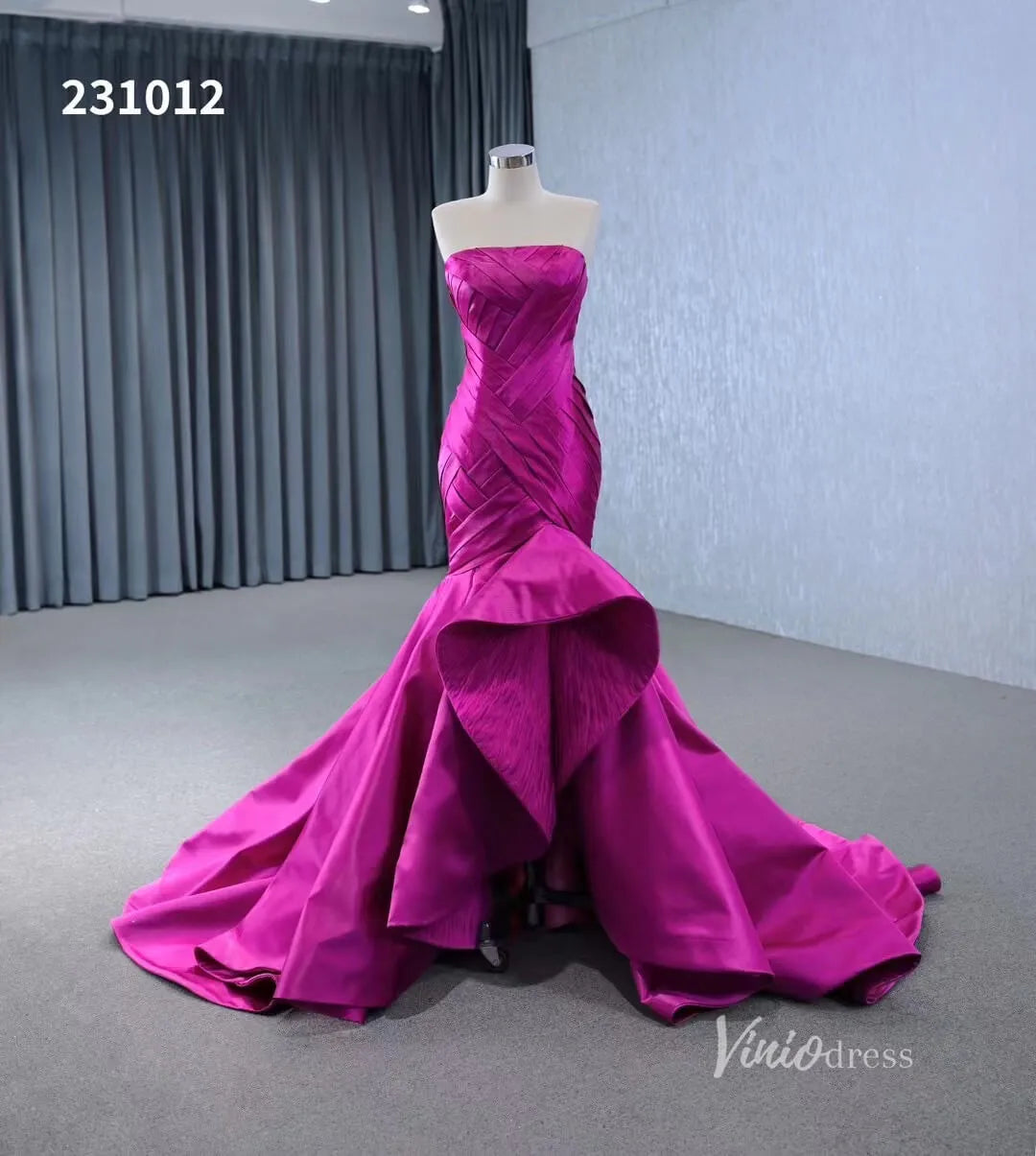 magenta mermaid dress Strapless Mermaid High Low Wedding Dresses Magenta Pageant Gowns 23101 –  Viniodress