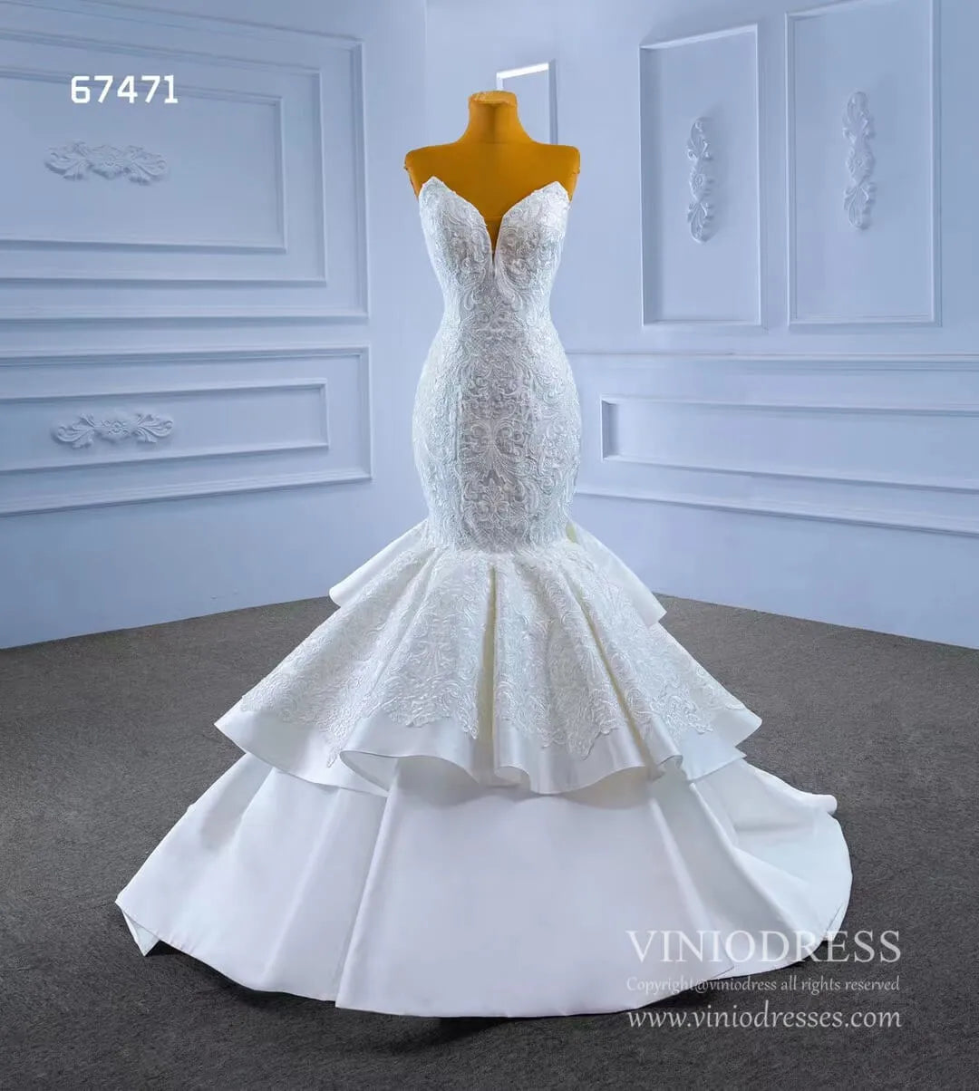 Strapless Mermaid Wedding Dresses Lace Appliqued Trumpet Gown 67471 Viniodress Strapless Mermaid Wedding Dresses Lace Appliqued Trumpet Gown 67471 Viniodress