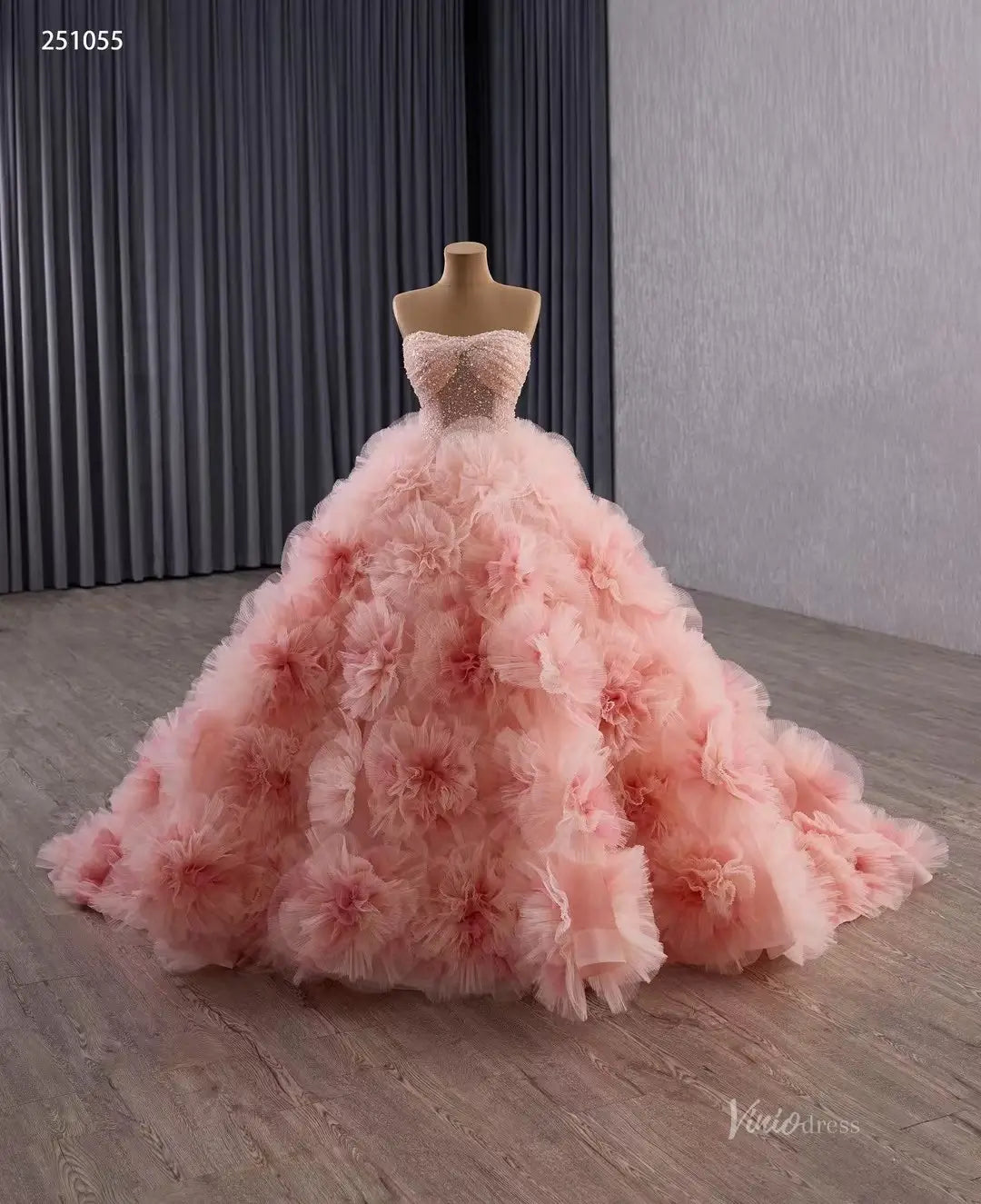 Prom Dresses Pink Ruffled Quinceanera Dresses Strapless Pink Ruffle Quinceaera Dress With Handmade Tulle Prom Dresses Pink Ruffled Quinceanera Dresses Strapless Pink Ruffle Quinceaera Dress With Handmade Tulle