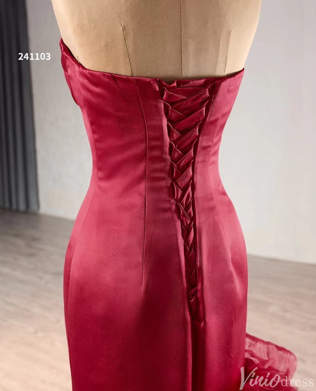 Strapless Red Mermaid Ruffle Wedding Dresses Pageant Prom Gown 241103-Prom Dresses 2025 -Viniodress-Red-Custom Size-