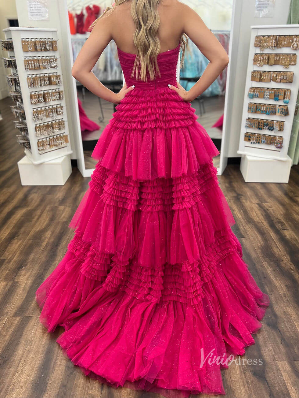 Strapless Ruffle Prom Dresses with Slit Sparkly Tulle Formal Dress FD2993S-prom dresses 2025 -Viniodress-Lavender-Custom Size-