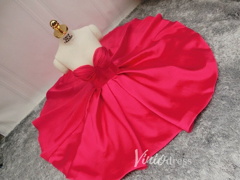 Strapless Satin High Low Prom Dresses with Pockets SD1389-Homecoming Dresses 2025 -VINIODRESS-Dark Red-Custom Size-