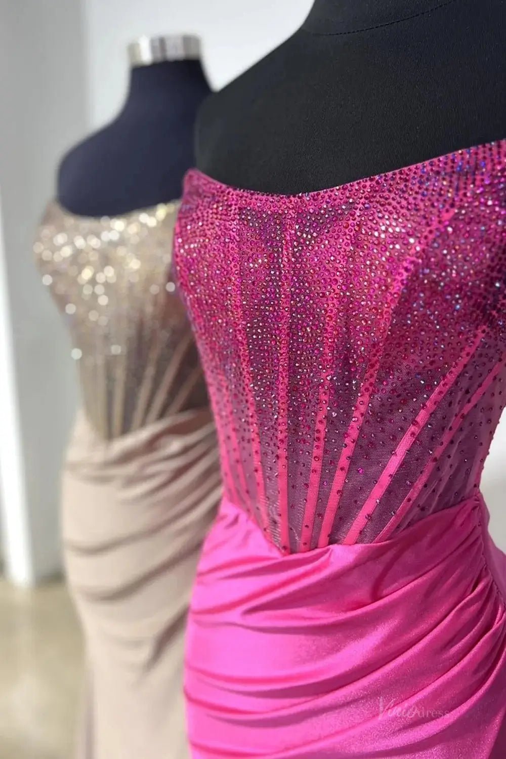 Strapless Satin Mermaid Prom Dress 2025 with Slit & Beaded Boned Bodice – FD5031B-prom dresses 2025 -Viniodress-Nude-Custom Size-