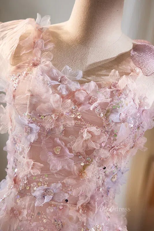 Stunning Beaded Floral Lace Prom Dresses Spaghetti Strap Formal Dress AD1088-prom dresses 2025 -Viniodress-Pink-Custom Size-