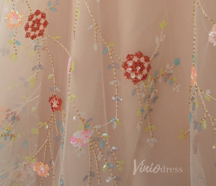 Stunning Beaded Lace Floral Prom Dresses Long Puffed Sleeve Formal Dress AD1077-prom dresses 2025 -Viniodress-Pink-Custom Size-