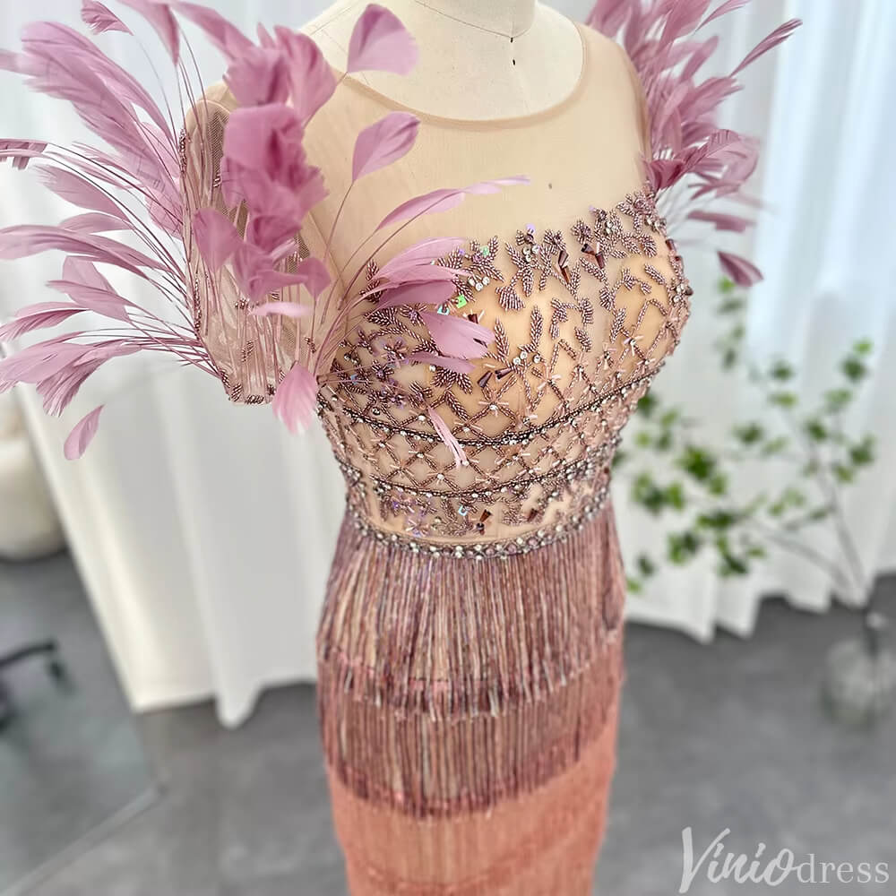 Tea Length Lavender 1920s Flapper Dresses Feather Wedding Guest Dress FD2474-Evening Dresses 2025 -Viniodress-Lavender-US 2-