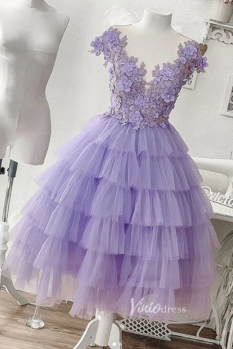 Tiered Lavender Purple Short Prom Dresses SD1030-Homecoming Dresses 2025 -Viniodress-Lilac-Custom Size-