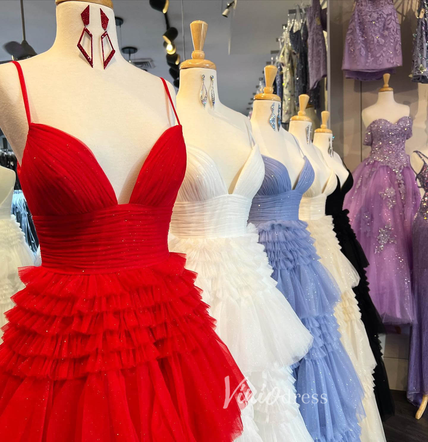 Tiered Ruffle Tulle Prom Dresses FD2993B no slit version-prom dresses 2025 -Viniodress-Champagne-Custom Size-