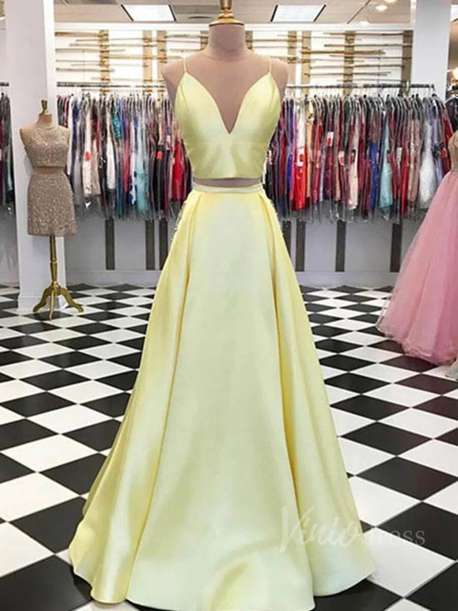 Two Piece Simple Prom Dresses Emerald Green Formal Dress FD1399-prom dresses 2025 -Viniodress-Yellow-US 2-